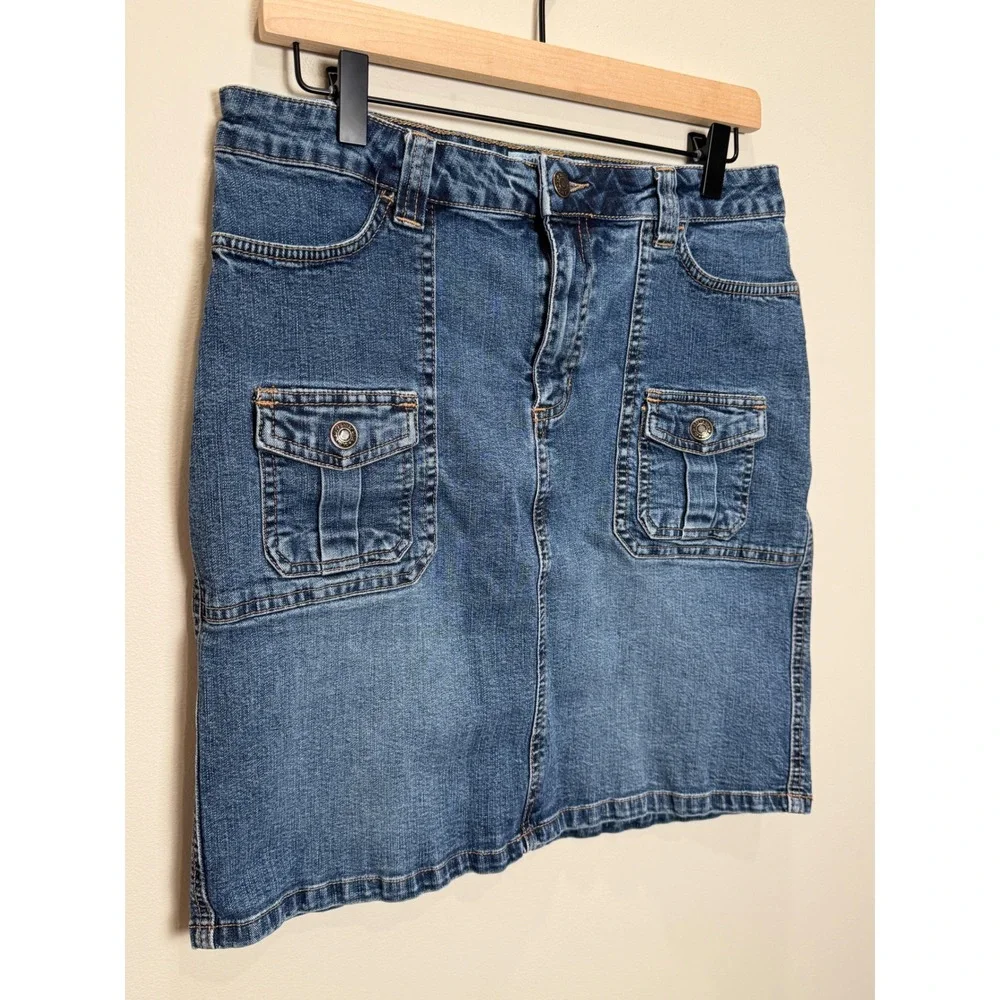 VTG Old Navy 10 Denim Jean Cargo Mini Skirt Front Pocket Low‎ Rise Y2K 2000s